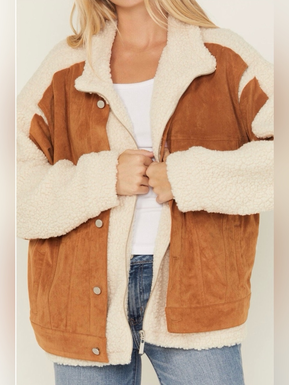 Blank NYC Women’s Suede Teddy Jacket - Tan & Cream NWT!!!